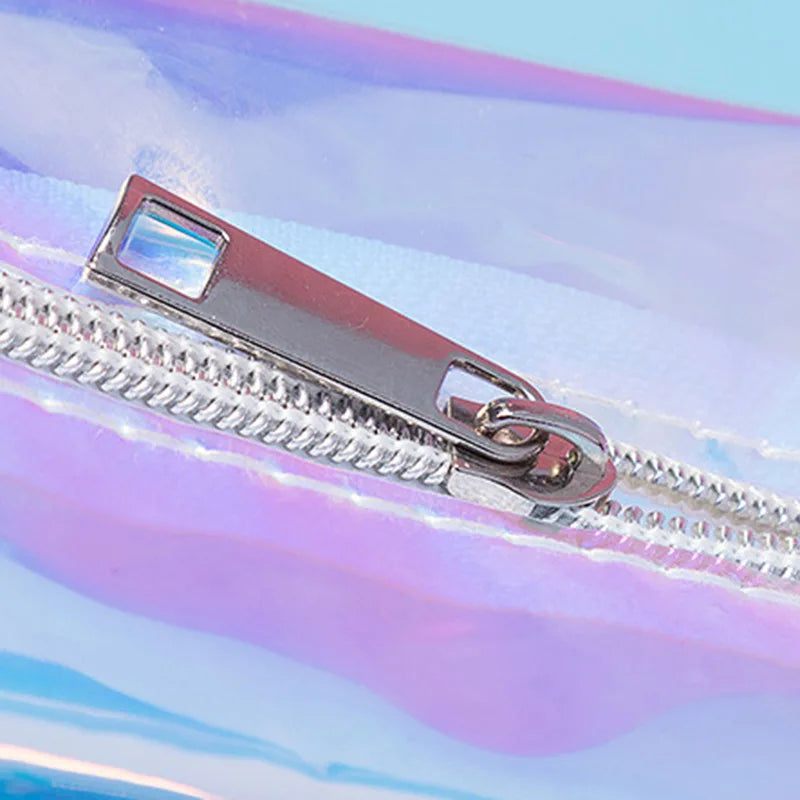 Trousse de maquillage iridescente transparente