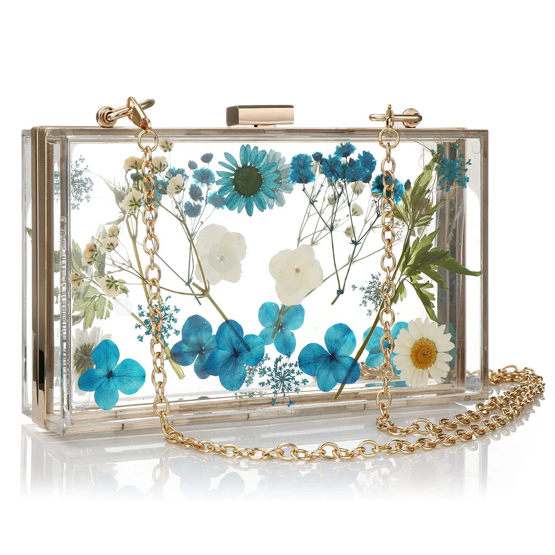 Sac bandoulière transparent fleurs bleues élégante