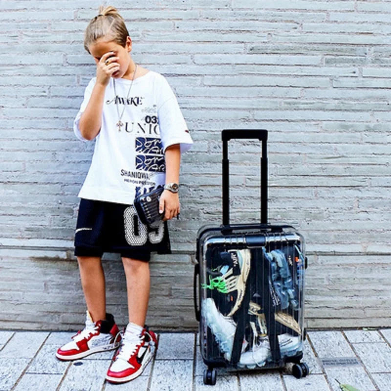 Valise transparente fashion à roulettes élégante