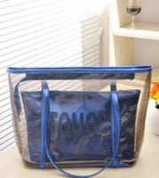 Sac shopping transparent fashion doré - modèle Blue / (20cm<Max Length<30cm) - TransparenceSac.com
