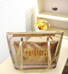 Sac shopping transparent fashion doré