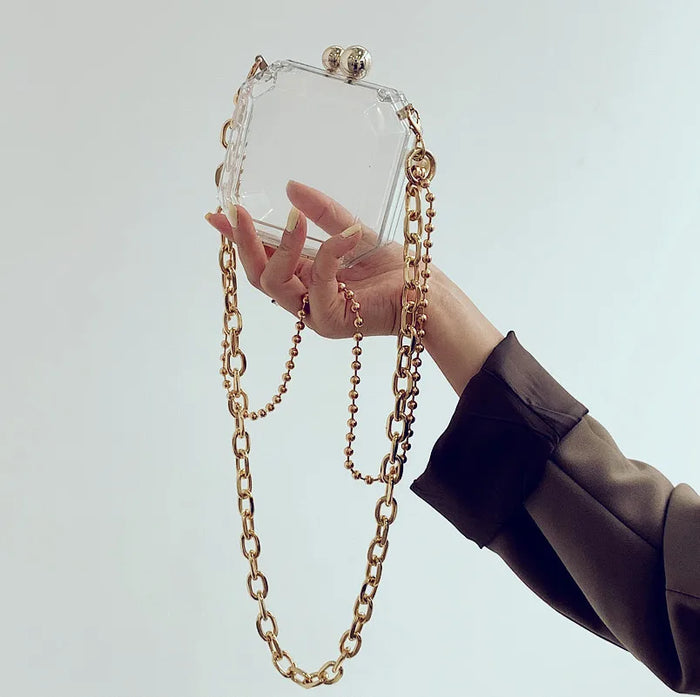 Sac bandoulière transparent chaîne dorée élégante