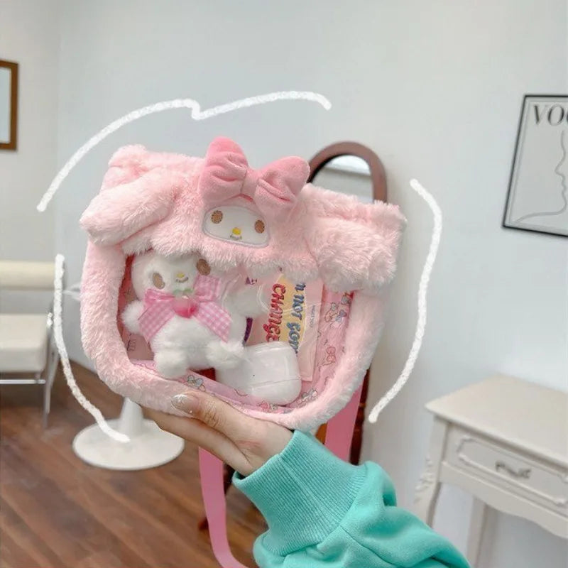 Sac bandoulière transparent peluche rose kawaii