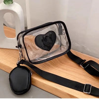 Sac banane transparent coeur noir élégant