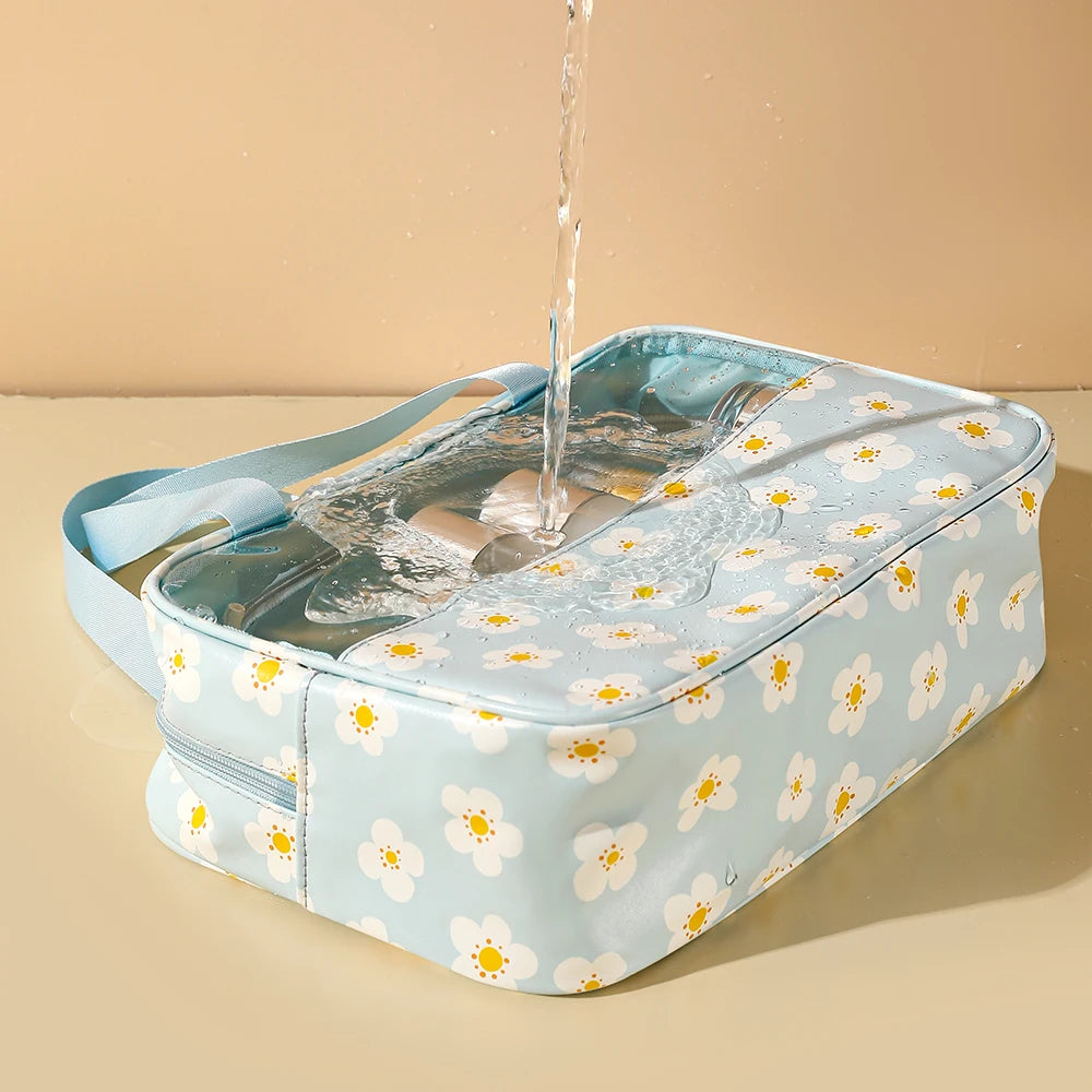 Trousse de toilette transparente fleurs colorées