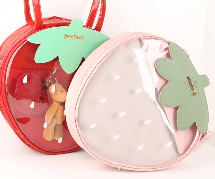 Sac bandoulière transparent fraise fashion