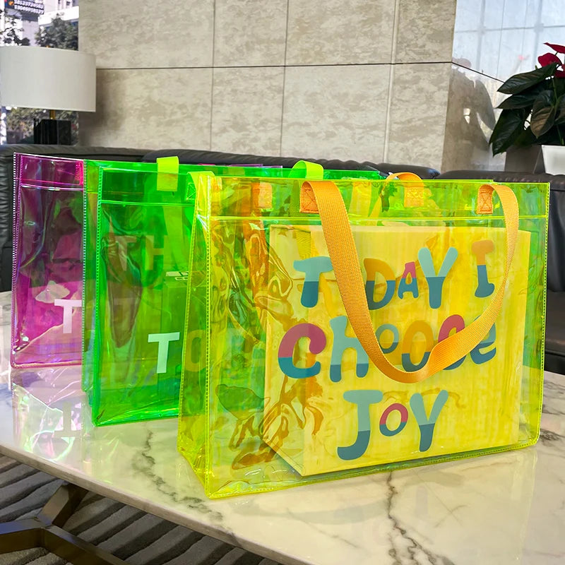Sac shopping transparent joyeux irisé fashion