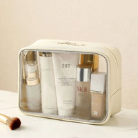 Trousse transparente de voyage compacte - modèle beigeM - TransparenceSac.com