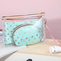 Set Trousse Voyage Coeur Transparent Coloré - modèle green - TransparenceSac.com