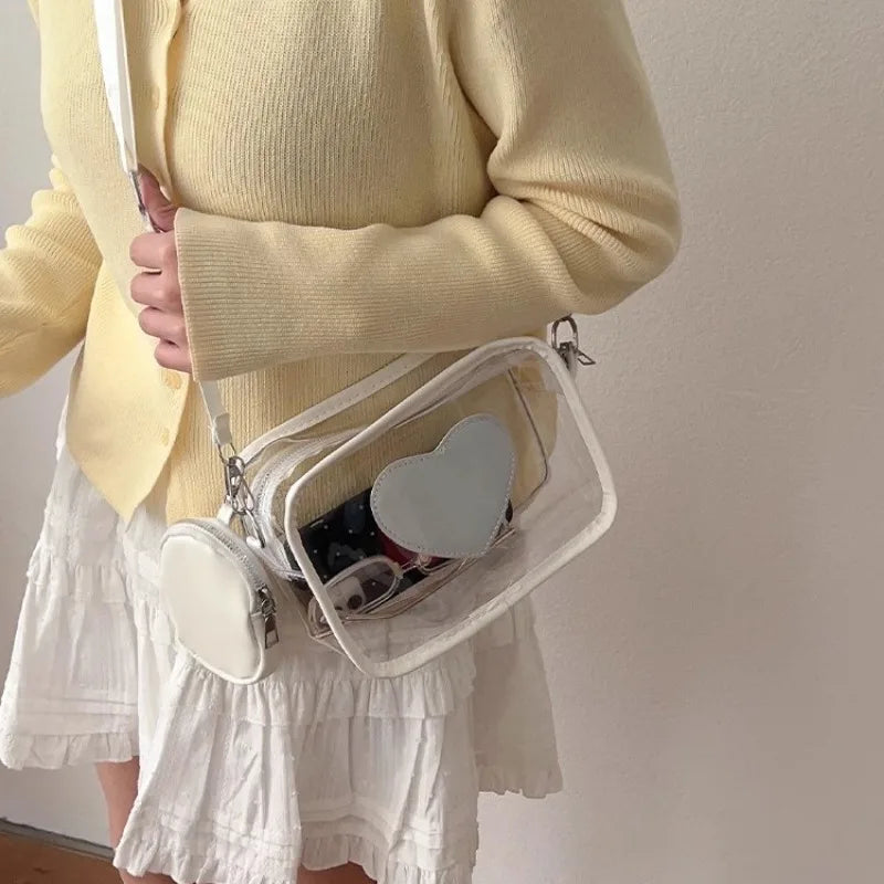 Sac banane transparent coeur noir élégant