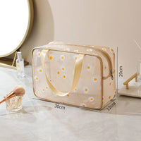 Trousse de toilette fleurs chic - modèle Double Handle Beige - TransparenceSac.com