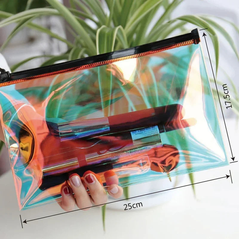 Pochette transparente holographique maquillage pratique