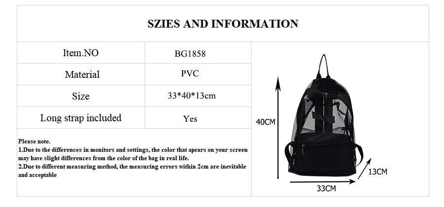 Sac à dos transparent fashion élégant