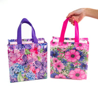 Sac shopping floral violet printemps - modèle 4004-13 / 27x12x29cm / 30pcs - TransparenceSac.com