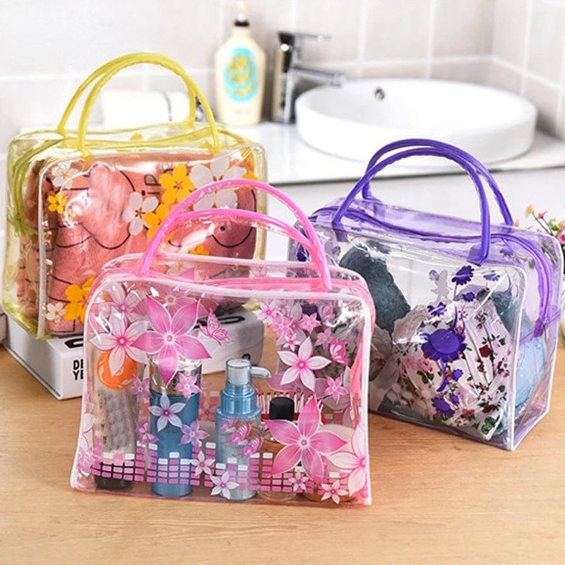Trousse transparente à pois violets