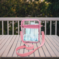 Pochette transparente mode multifonction bandoulière ajustable - modèle Rose - TransparenceSac.com