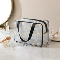 Trousse de toilette fleurs chic - modèle Double Handle Blue - TransparenceSac.com