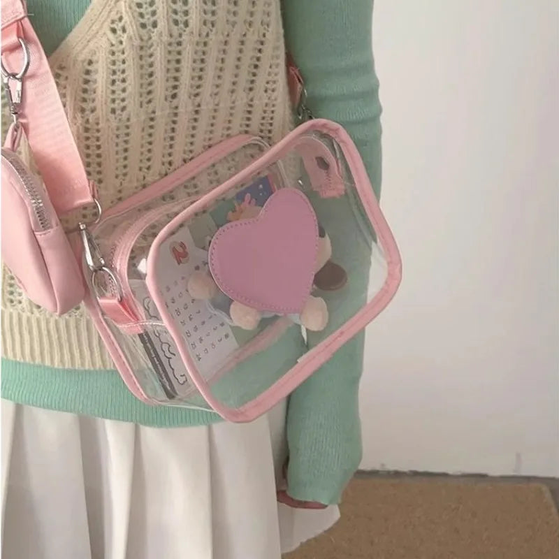 Sac banane transparent coeur noir élégant