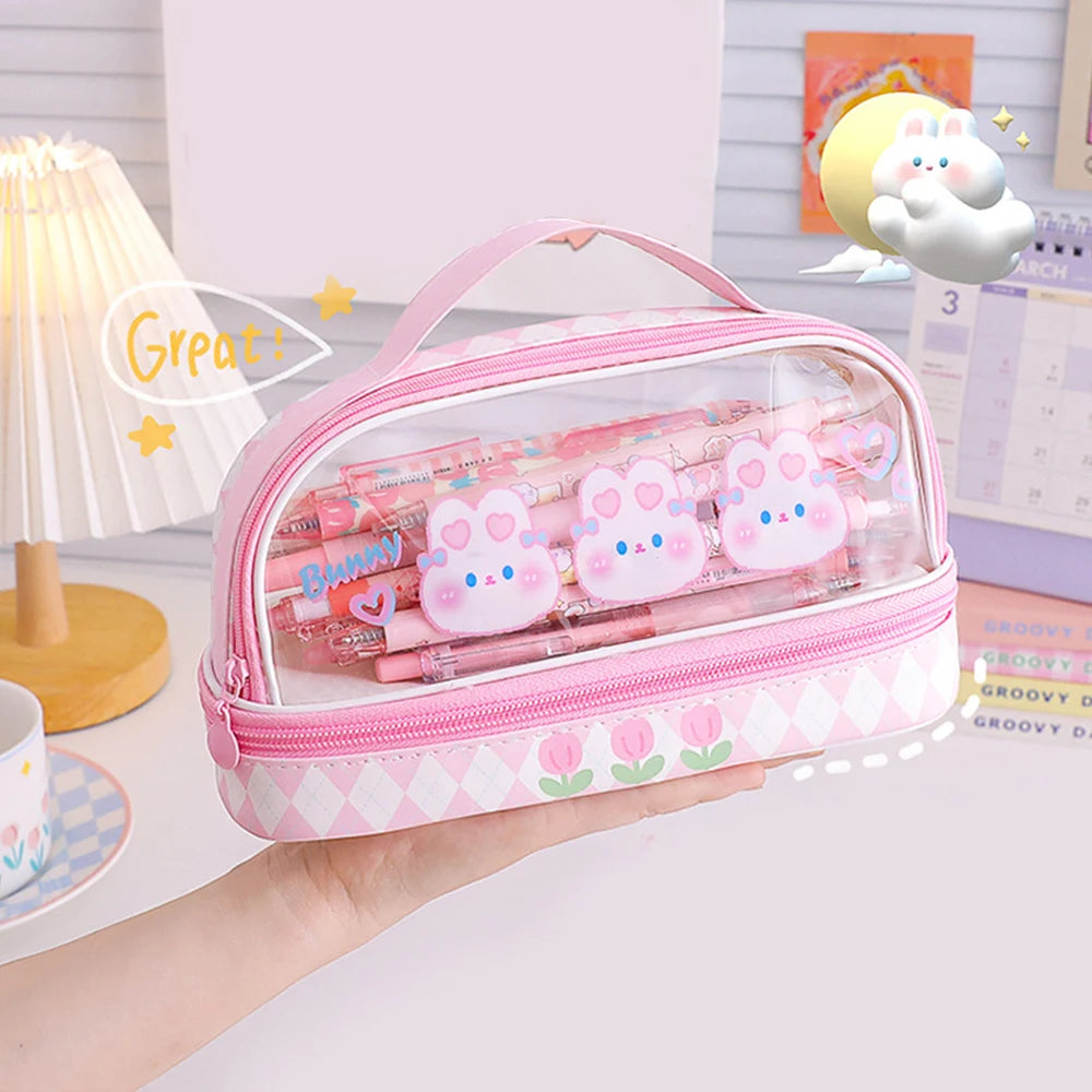 Trousse de maquillage transparente kawaii