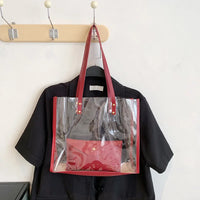 Sac shopping transparent mode rouge élégant - modèle Red / 34x11x30cm - TransparenceSac.com