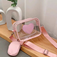 Sac banane transparent coeur noir élégant - modèle pink / 20X13X10cm - TransparenceSac.com