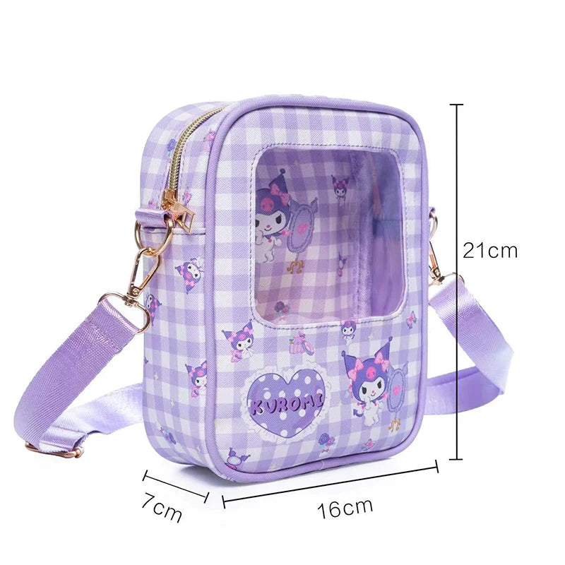 Sac bandoulière transparent motifs kawaii violets