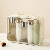 Trousse transparente de voyage compacte - modèle beigeL - TransparenceSac.com