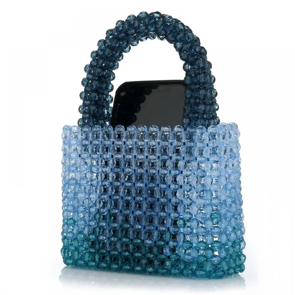 Sac à main perles transparentes dégradé bleu