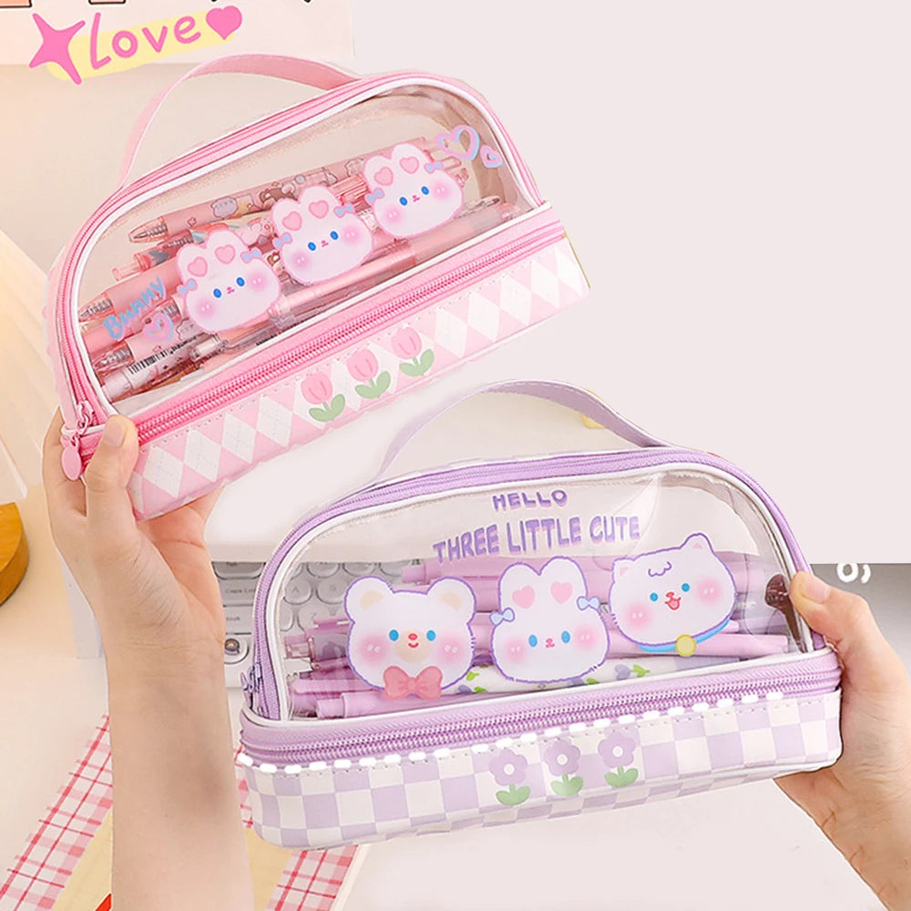 Trousse de maquillage transparente kawaii