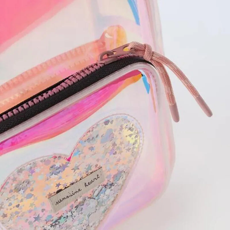 Sac à dos transparent cœur brillant fashion