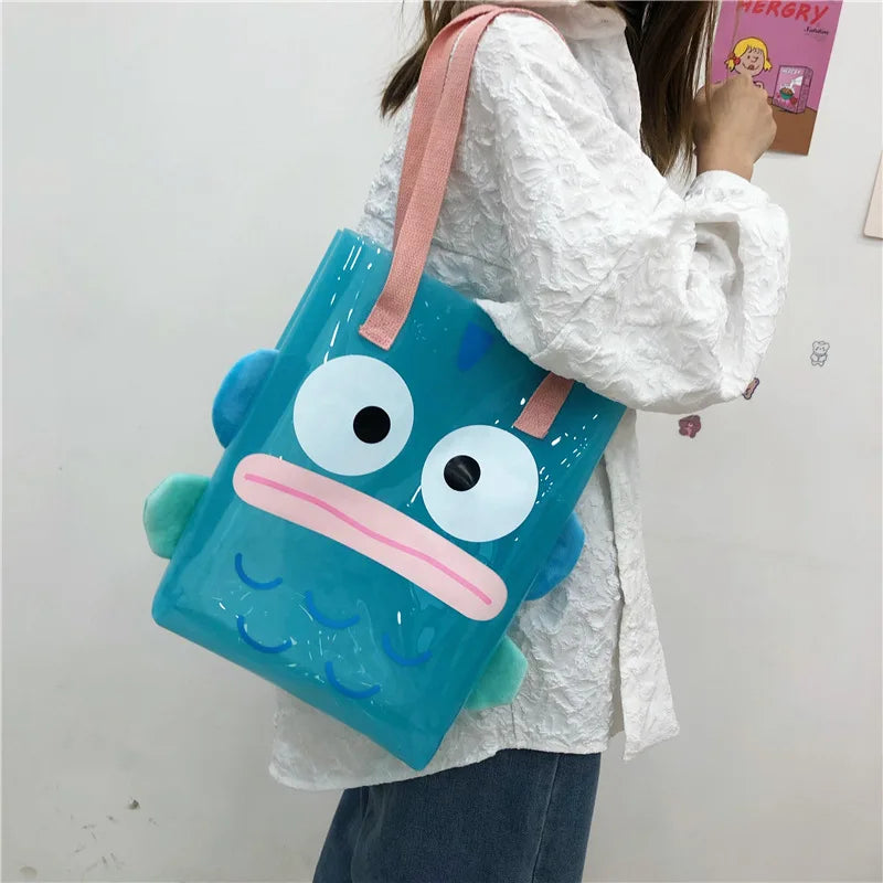 Sac shopping transparent motif poisson bleu