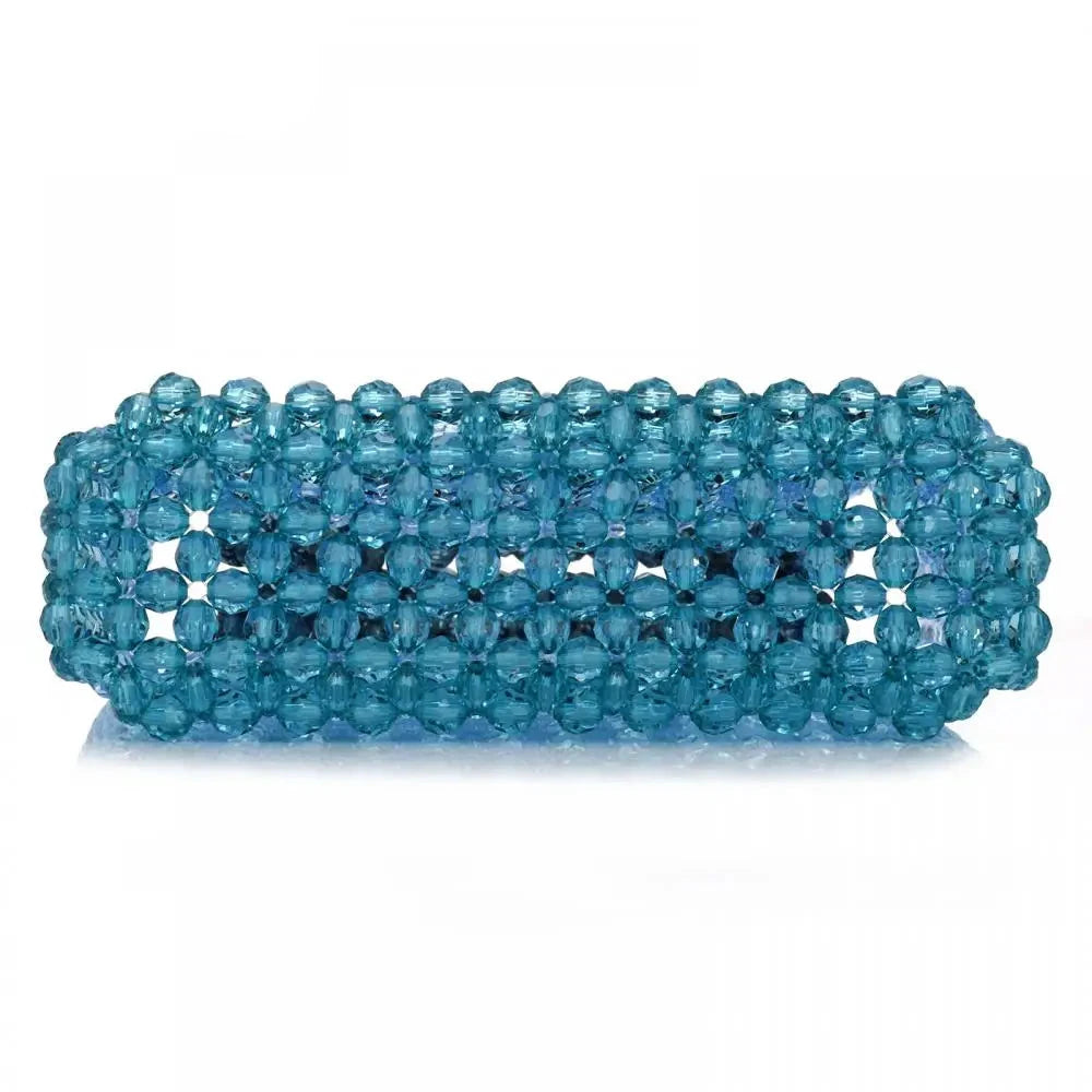Sac à main perles transparentes dégradé bleu