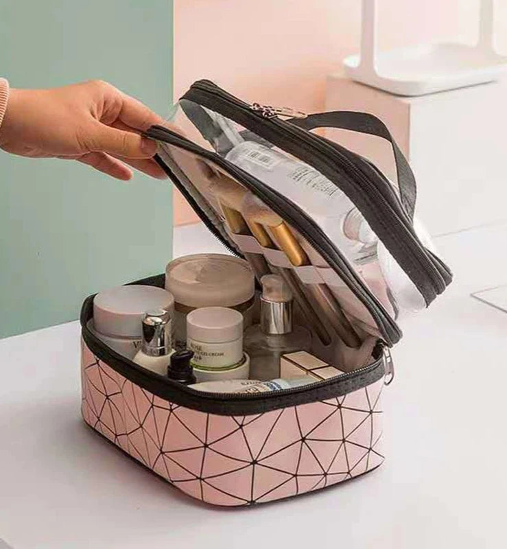 Trousse maquillage transparente double compartiment