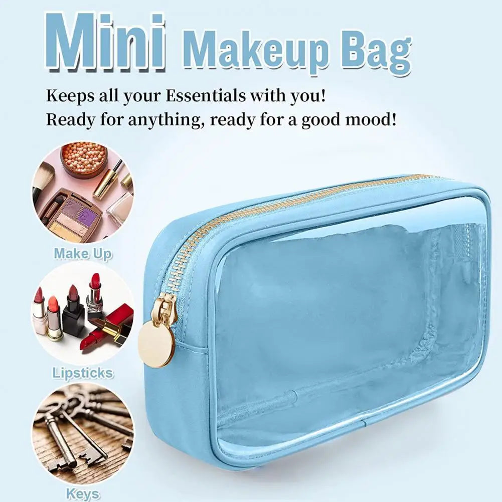 Trousse maquillage transparente dorée élégante