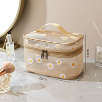 Trousse de toilette fleurs chic - modèle Square Beige - TransparenceSac.com