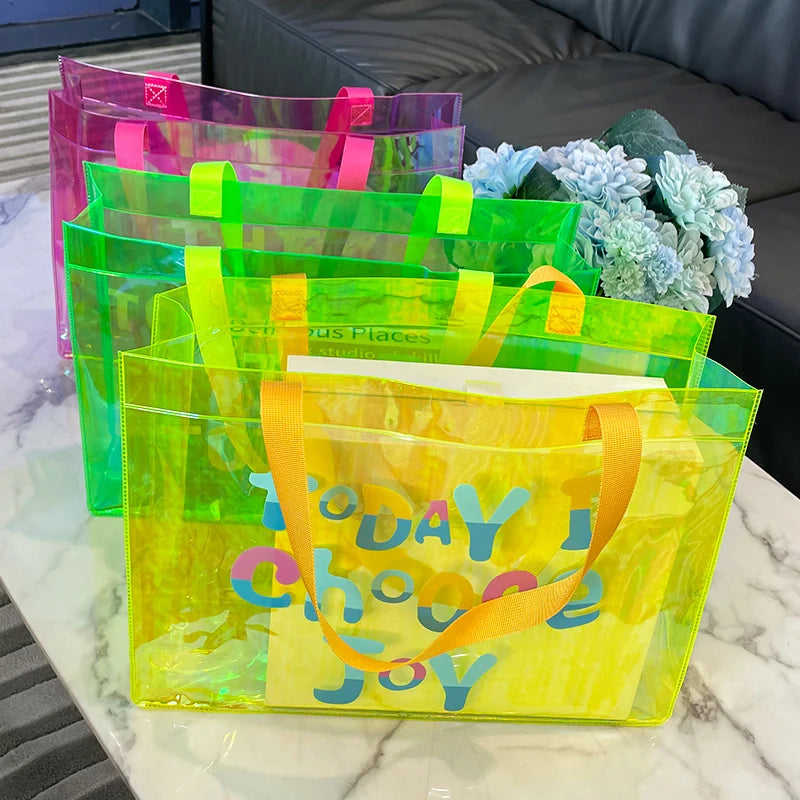 Sac shopping transparent joyeux irisé fashion