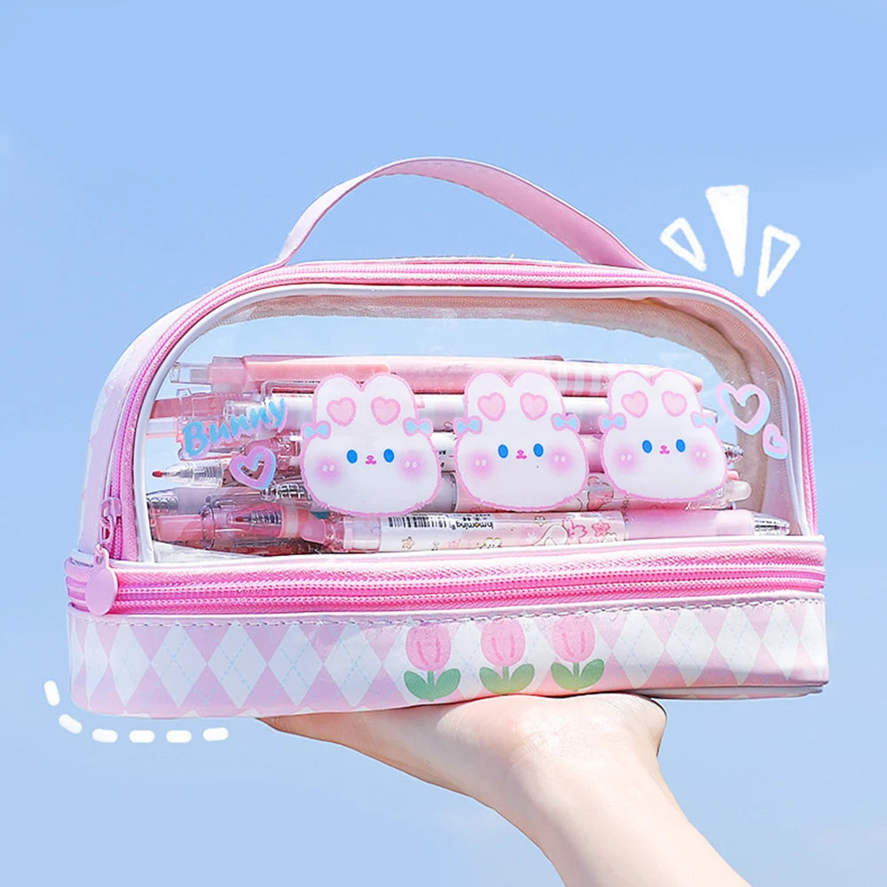Trousse de maquillage transparente kawaii