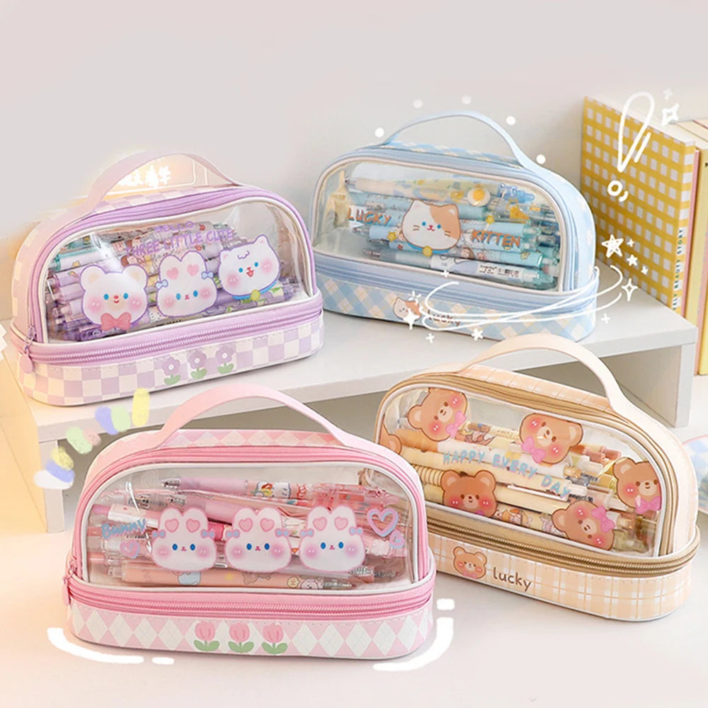 Trousse de maquillage transparente kawaii