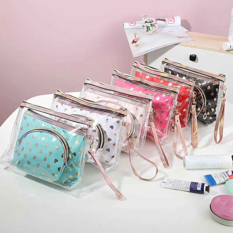 Set Trousse Voyage Coeur Transparent Coloré
