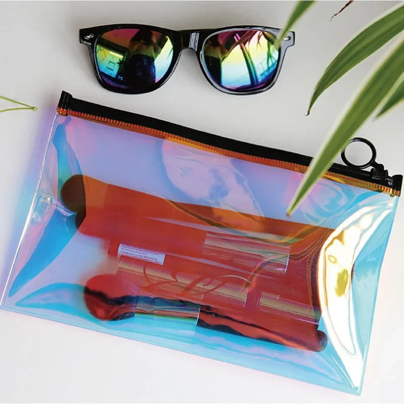 Pochette transparente holographique maquillage pratique