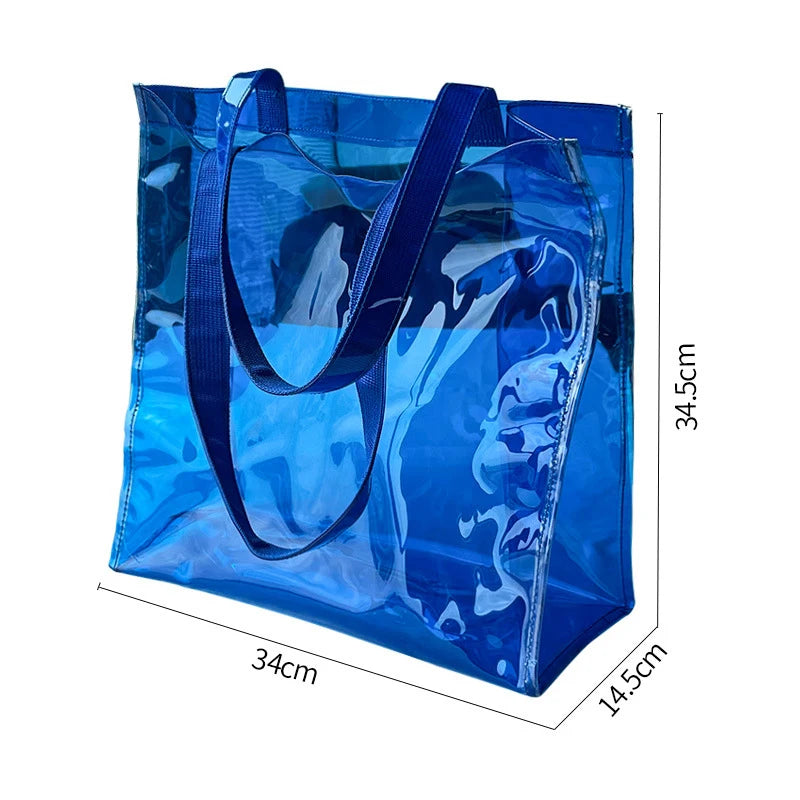 Sac de plage transparent bleu tendance
