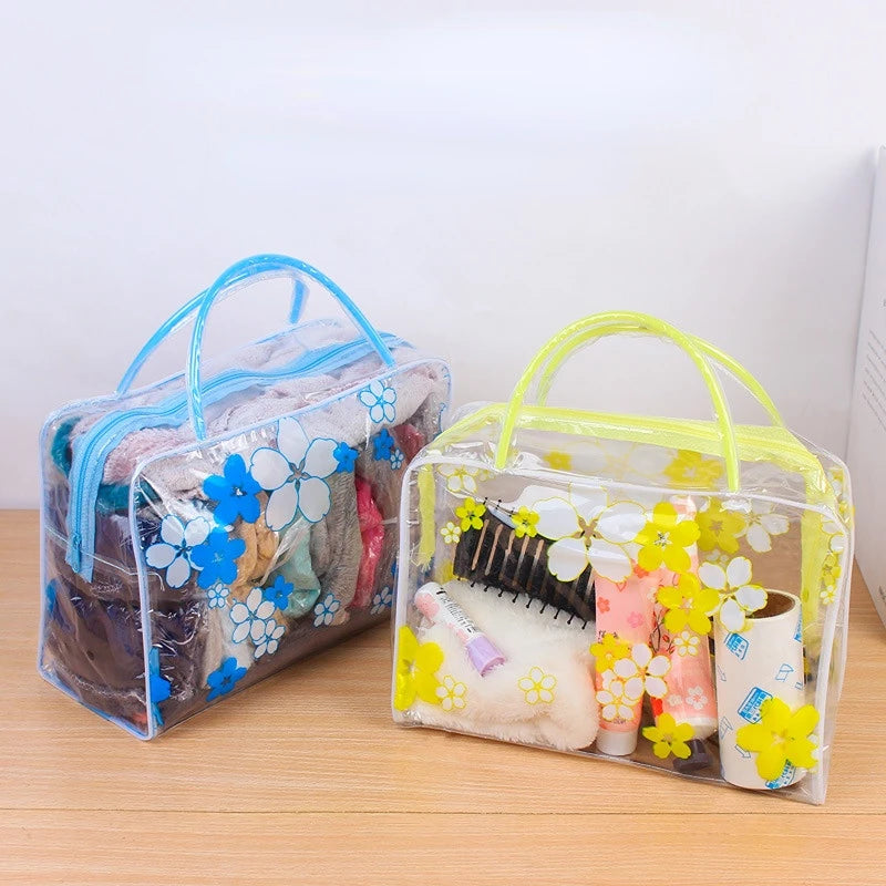 Trousse transparente à pois violets