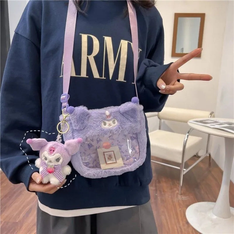 Sac bandoulière transparent peluche rose kawaii