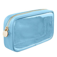 Trousse maquillage transparente dorée élégante - modèle Light Blue - TransparenceSac.com