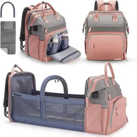 Sac à langer multifonction avec lit intégré - modèle grey and pink - TransparenceSac.com