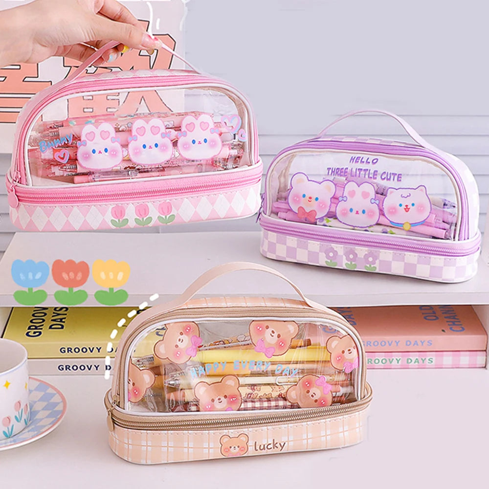 Trousse de maquillage transparente kawaii