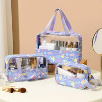 Trousse de toilette transparente fleurs colorées - modèle Purple - TransparenceSac.com