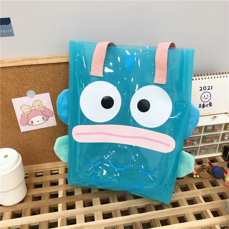 Sac shopping transparent motif poisson bleu
