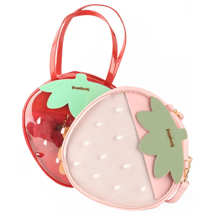 Sac bandoulière transparent fraise fashion
