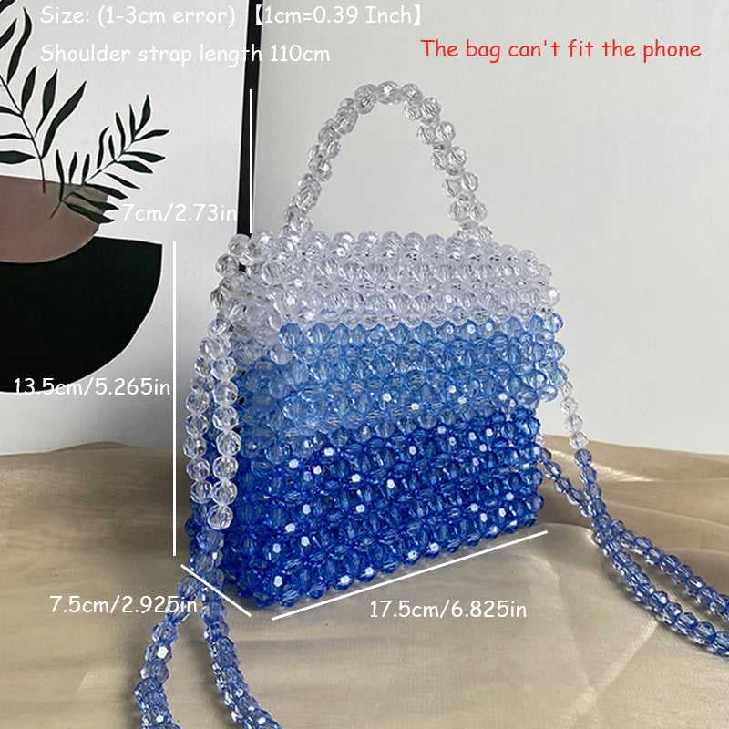 Sac bandoulière perles bleu transparent fashion